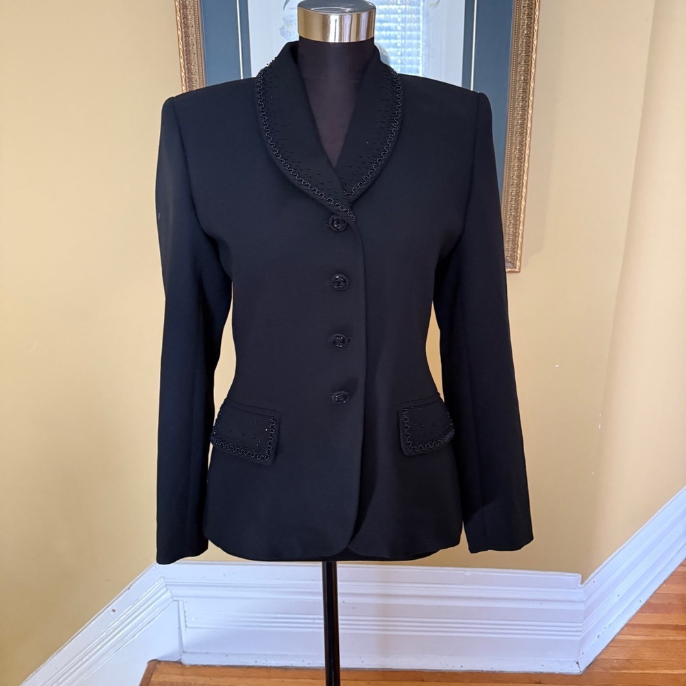 Kasper Black Women's Blazer with Embroidered Trim